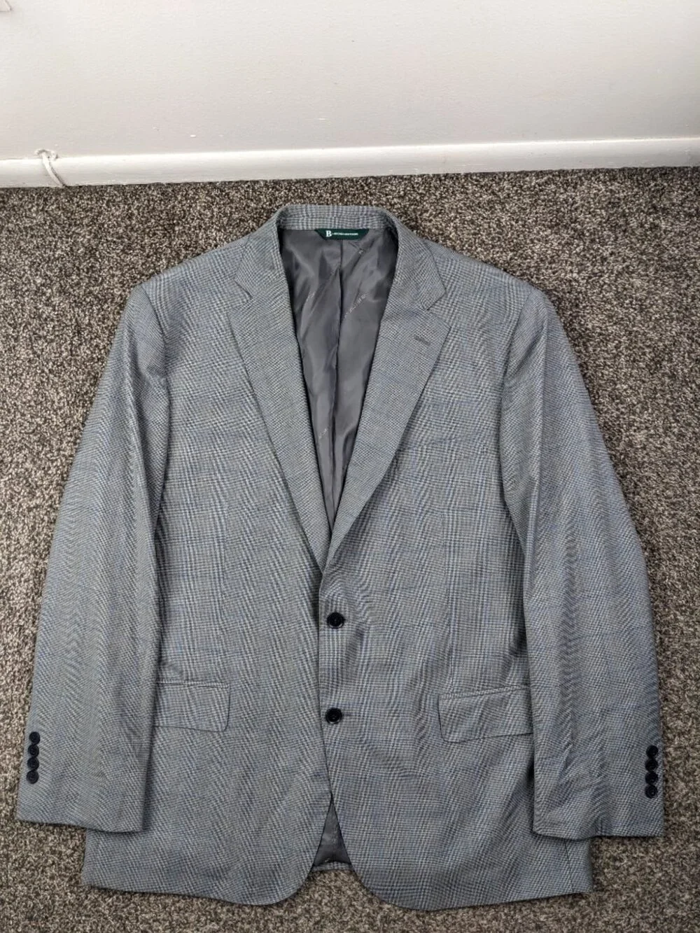 2024 Brooks Brothers Suit Wool Gray Blue Windowpane Plaid 46R 38x30